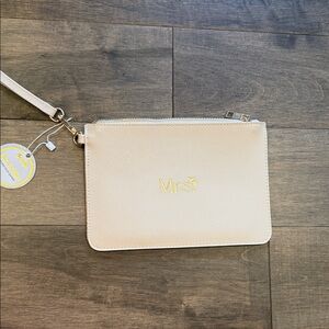 Elegant Cream Wristlet with Gold Detail